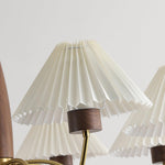 Asquith Modern Walnut and Copper Chandelier with Pleated Shades