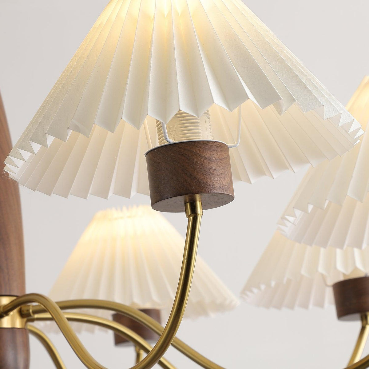 Asquith Modern Walnut and Copper Chandelier with Pleated Shades