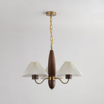 Asquith Modern Walnut and Copper Chandelier with Pleated Shades