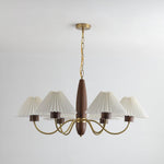 Asquith Modern Walnut and Copper Chandelier with Pleated Shades