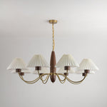 Asquith Modern Walnut and Copper Chandelier with Pleated Shades