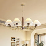 Asquith Modern Walnut and Copper Chandelier with Pleated Shades