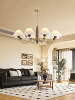 Asquith Modern Walnut and Copper Chandelier with Pleated Shades
