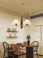 Asquith Modern Walnut and Copper Chandelier with Pleated Shades