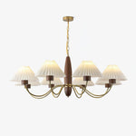 Asquith Modern Walnut and Copper Chandelier with Pleated Shades