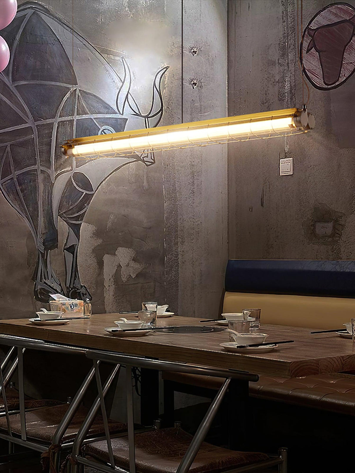Linear Glass Chandelier with Integrated LED – Modern Kitchen Island Lighting