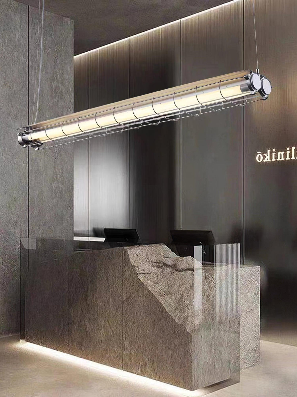 Linear Glass Chandelier with Integrated LED – Modern Kitchen Island Lighting