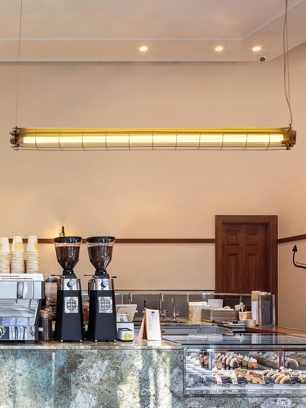 Linear Glass Chandelier with Integrated LED – Modern Kitchen Island Lighting