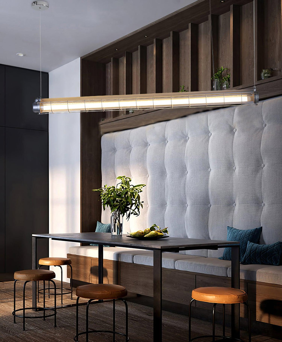 Linear Glass Chandelier with Integrated LED – Modern Kitchen Island Lighting