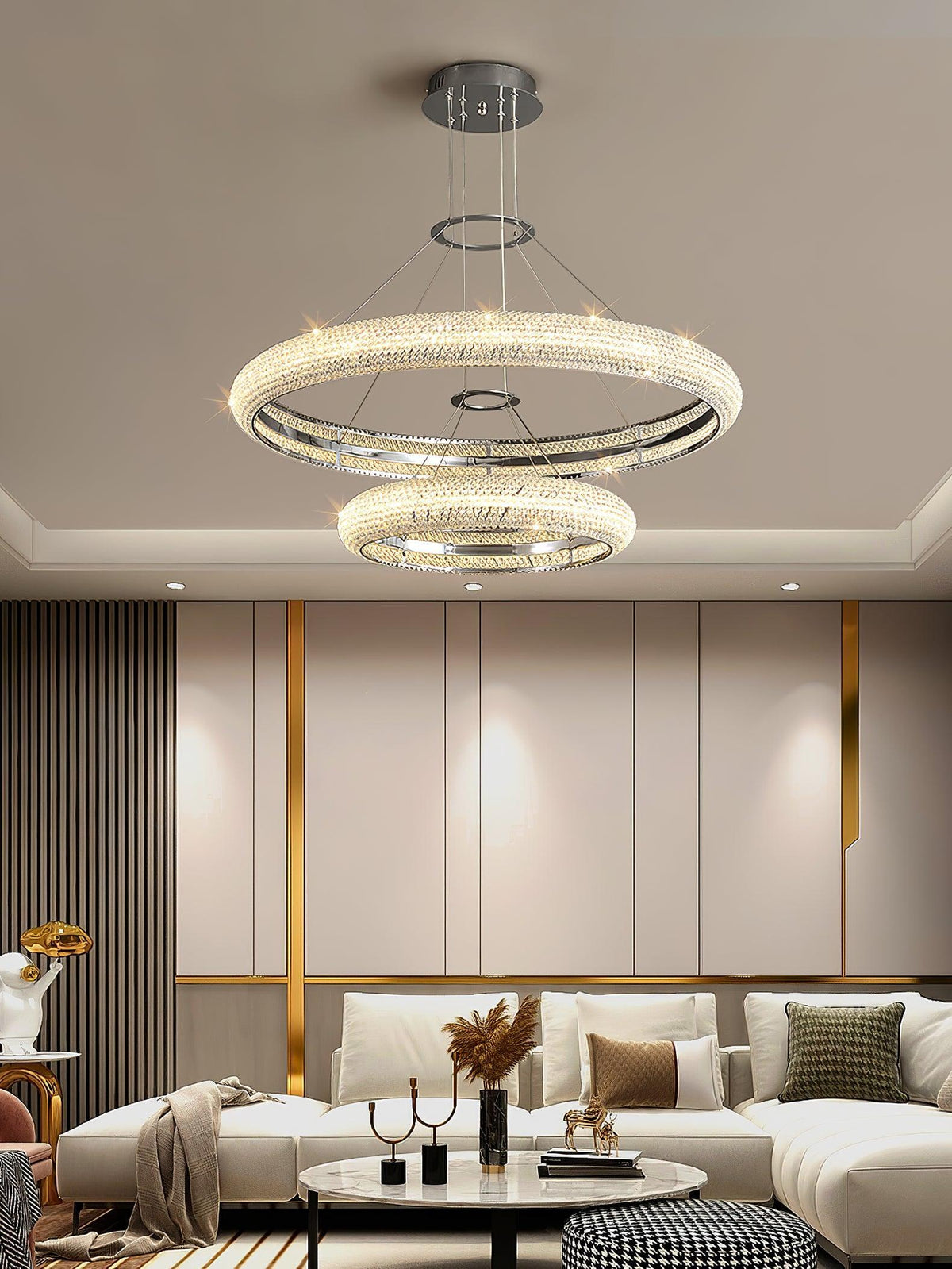 Asscher Ring Crystal LED Chandelier, Modern Luxury Ceiling Light