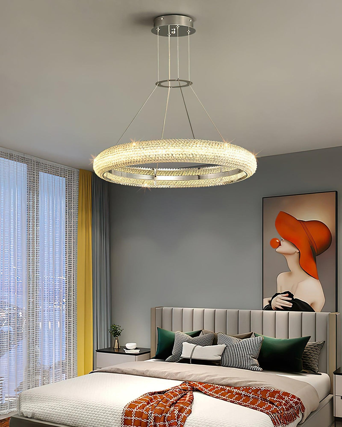 Asscher Ring Crystal LED Chandelier, Modern Luxury Ceiling Light