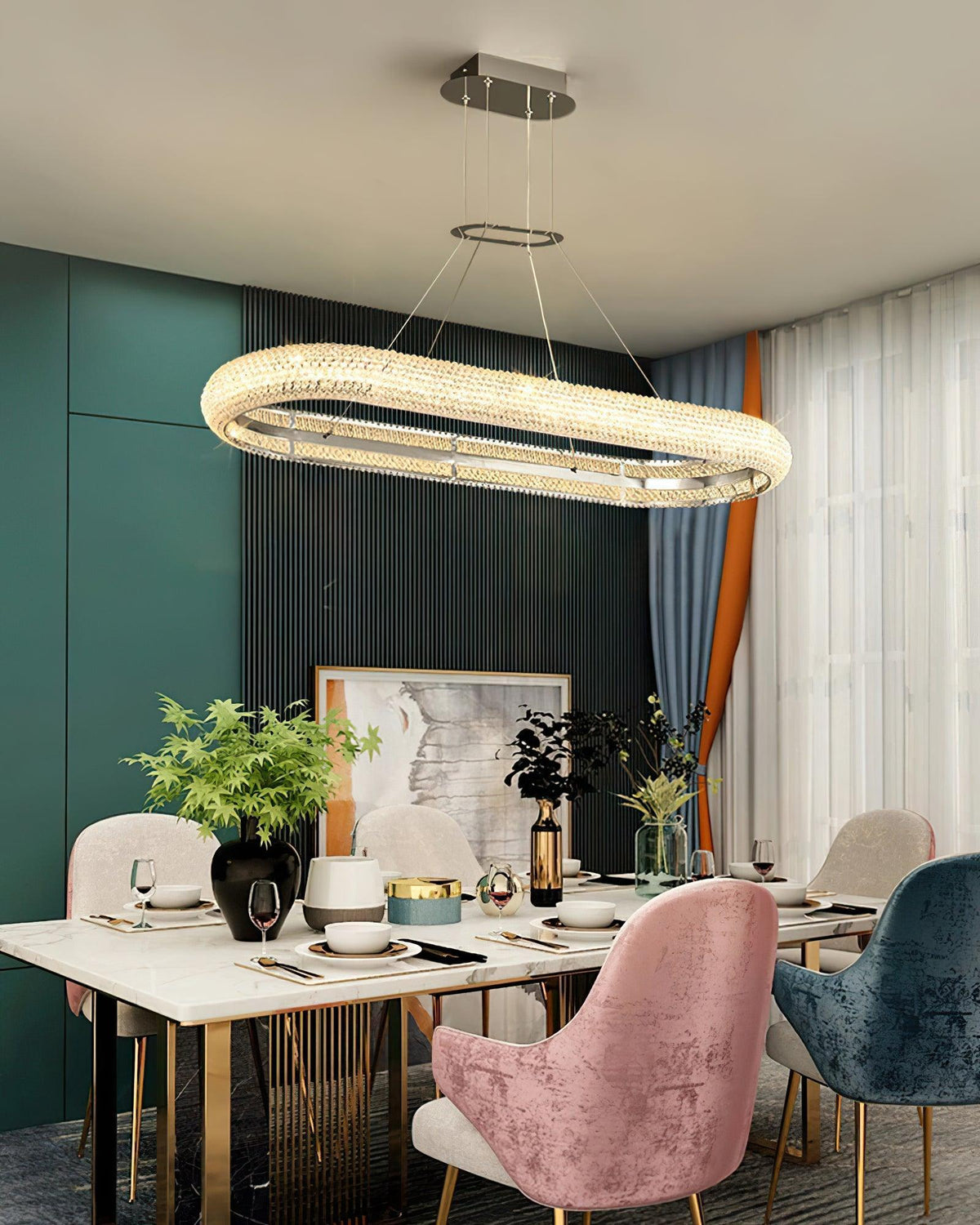 Asscher Ring Crystal LED Chandelier, Modern Luxury Ceiling Light