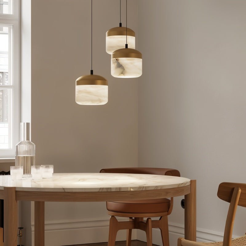 Asta Alabaster Pendant Light – Sculptural Gold Metal & Natural Stone Chandelier