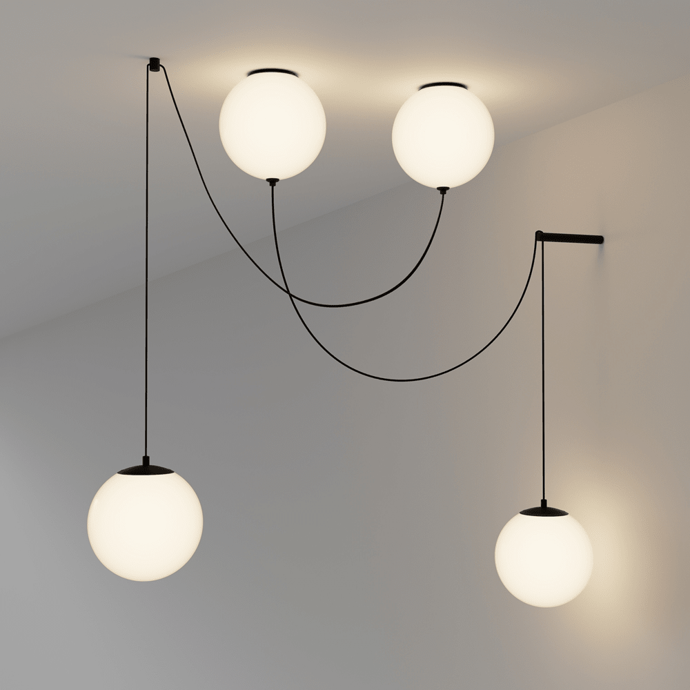 Asteris Multi-Globe Pendant Light – Opal Glass & Black Cord