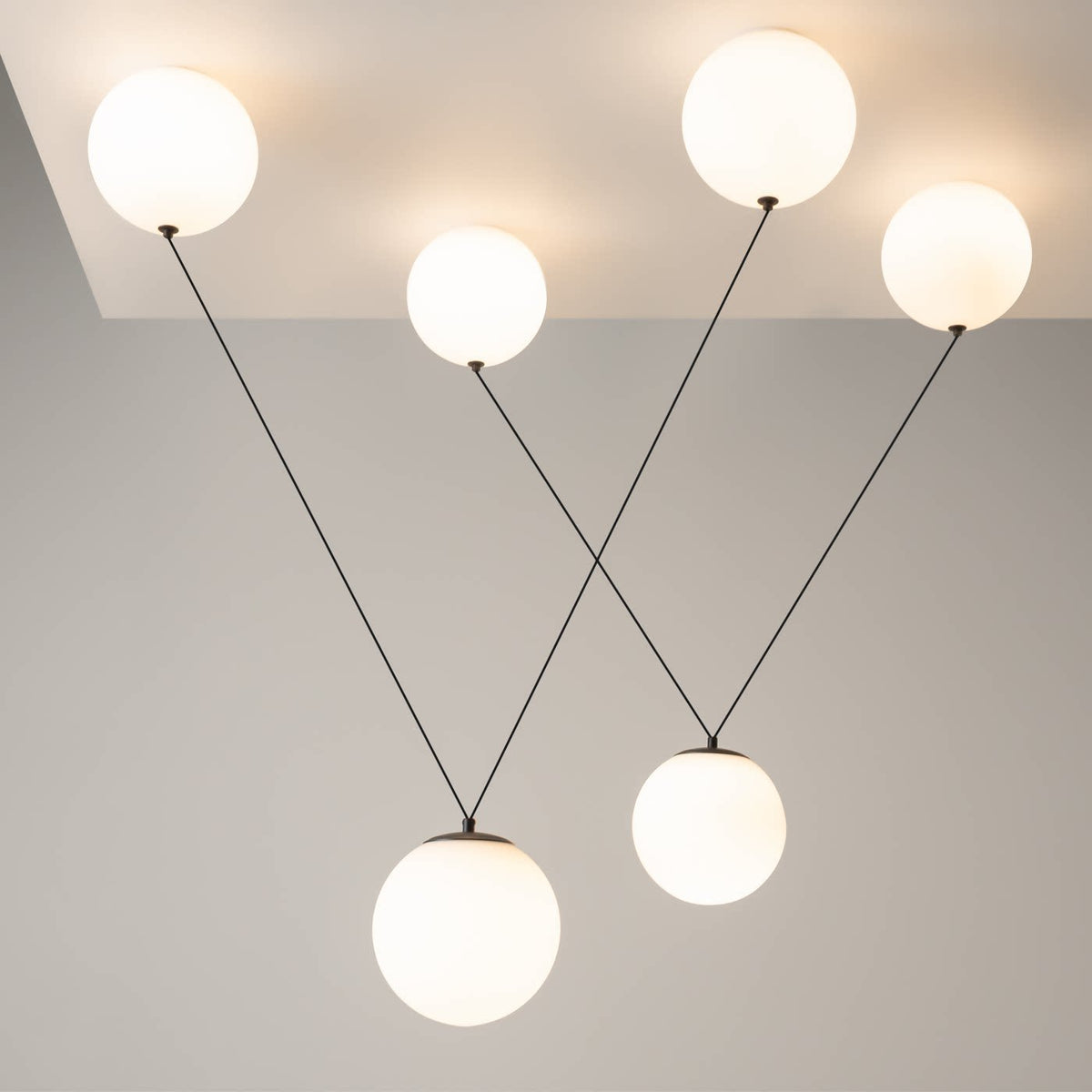 Asteris Multi-Globe Pendant Light – Opal Glass & Black Cord