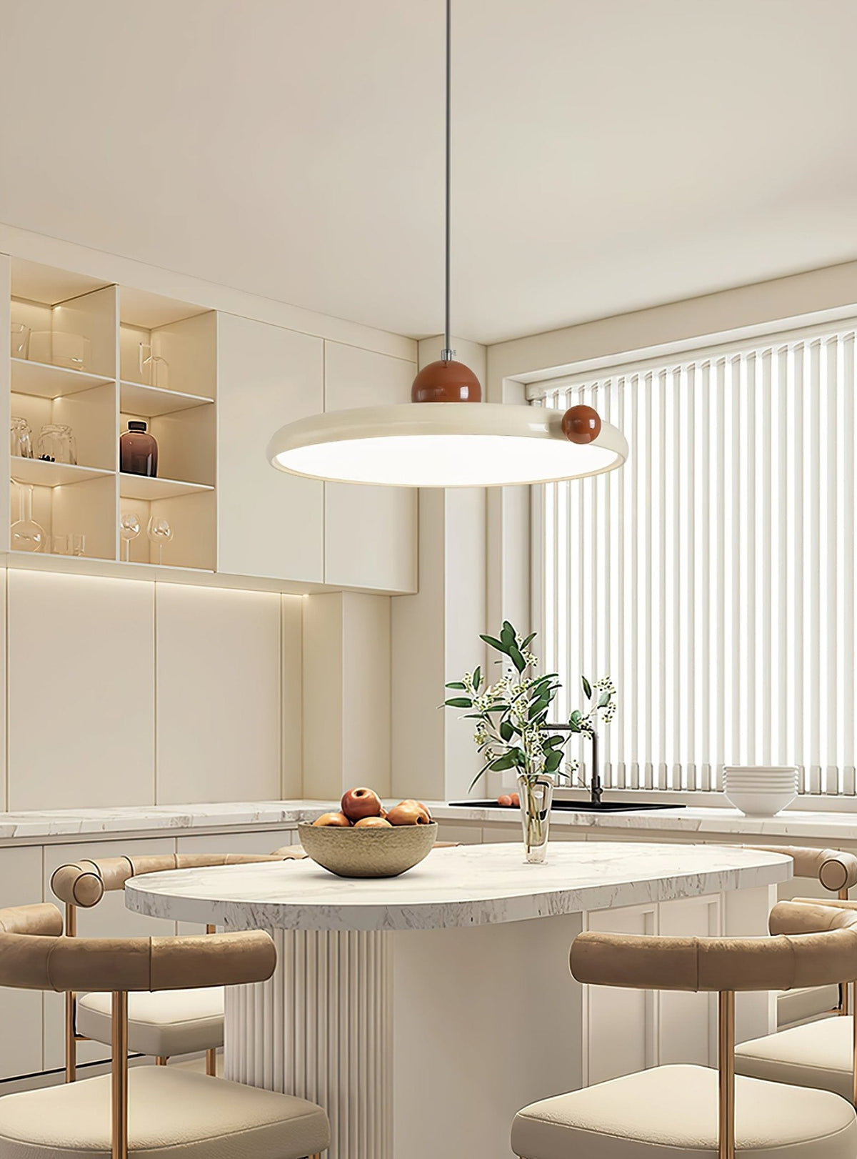 Lola Round LED Pendant Light in Cream and Terracotta