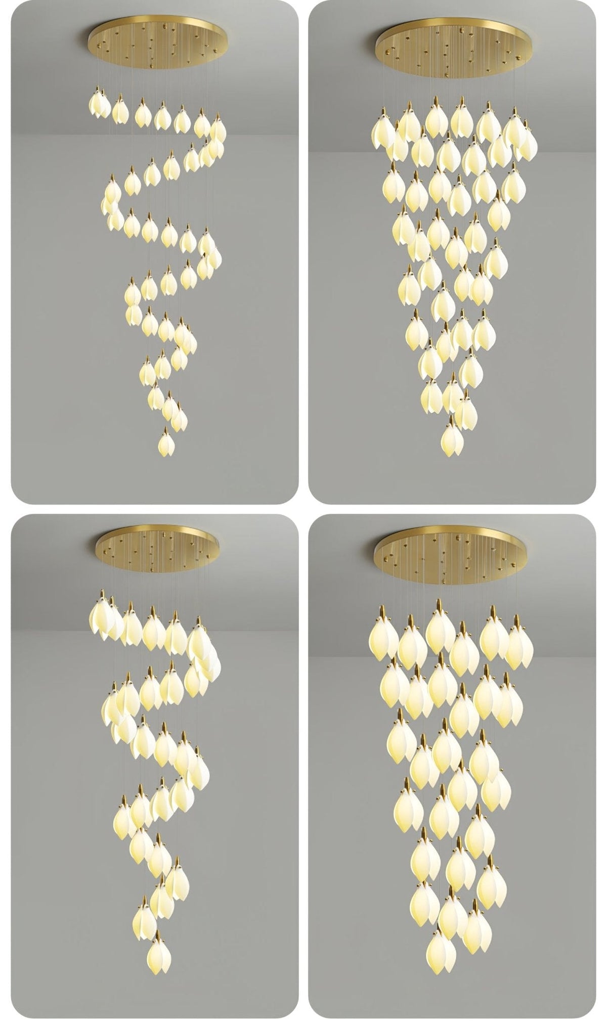 Astralis Bloom Staircase Chandelier – Modern Ceramic Petal Cascade in Gold