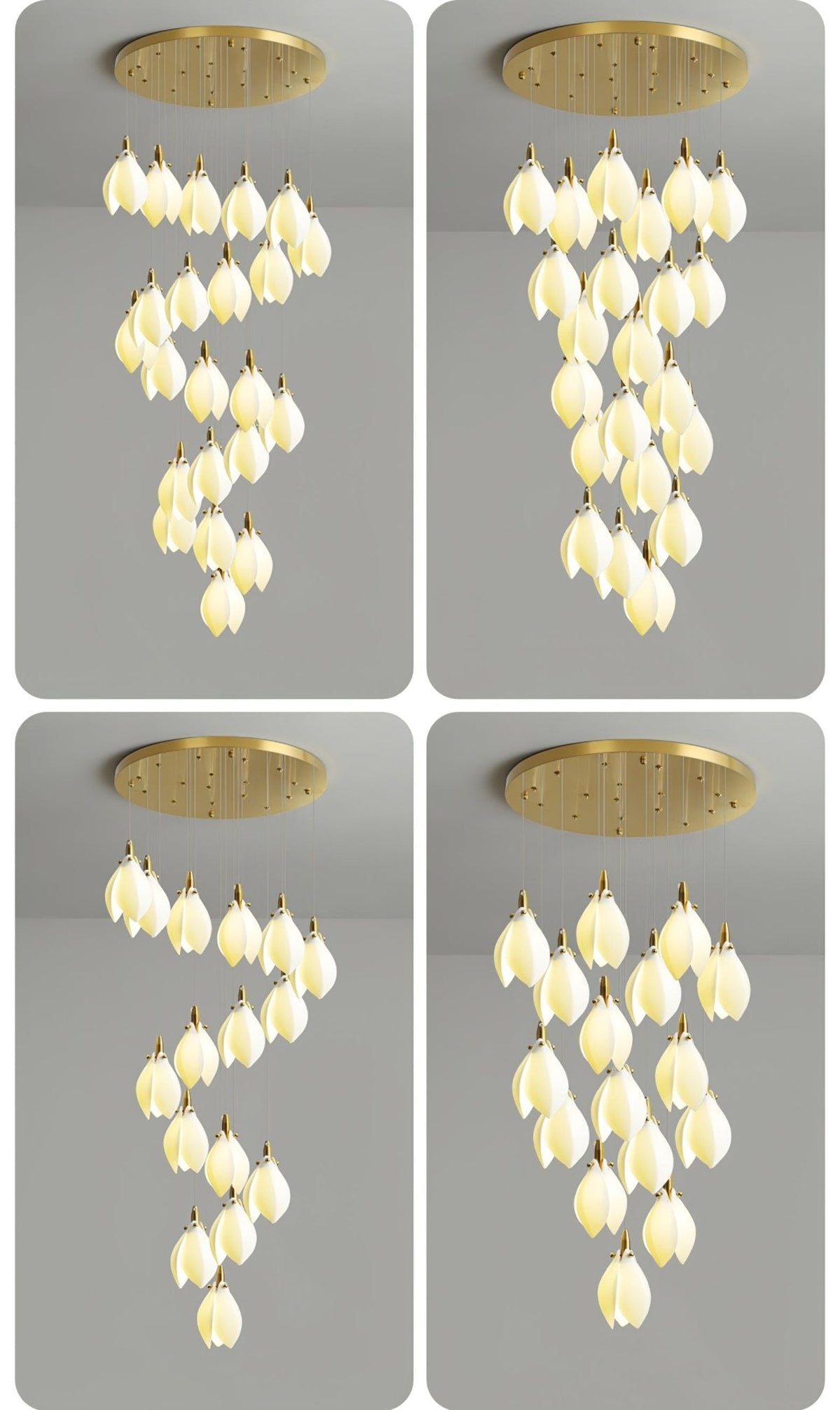 Astralis Bloom Staircase Chandelier – Modern Ceramic Petal Cascade in Gold