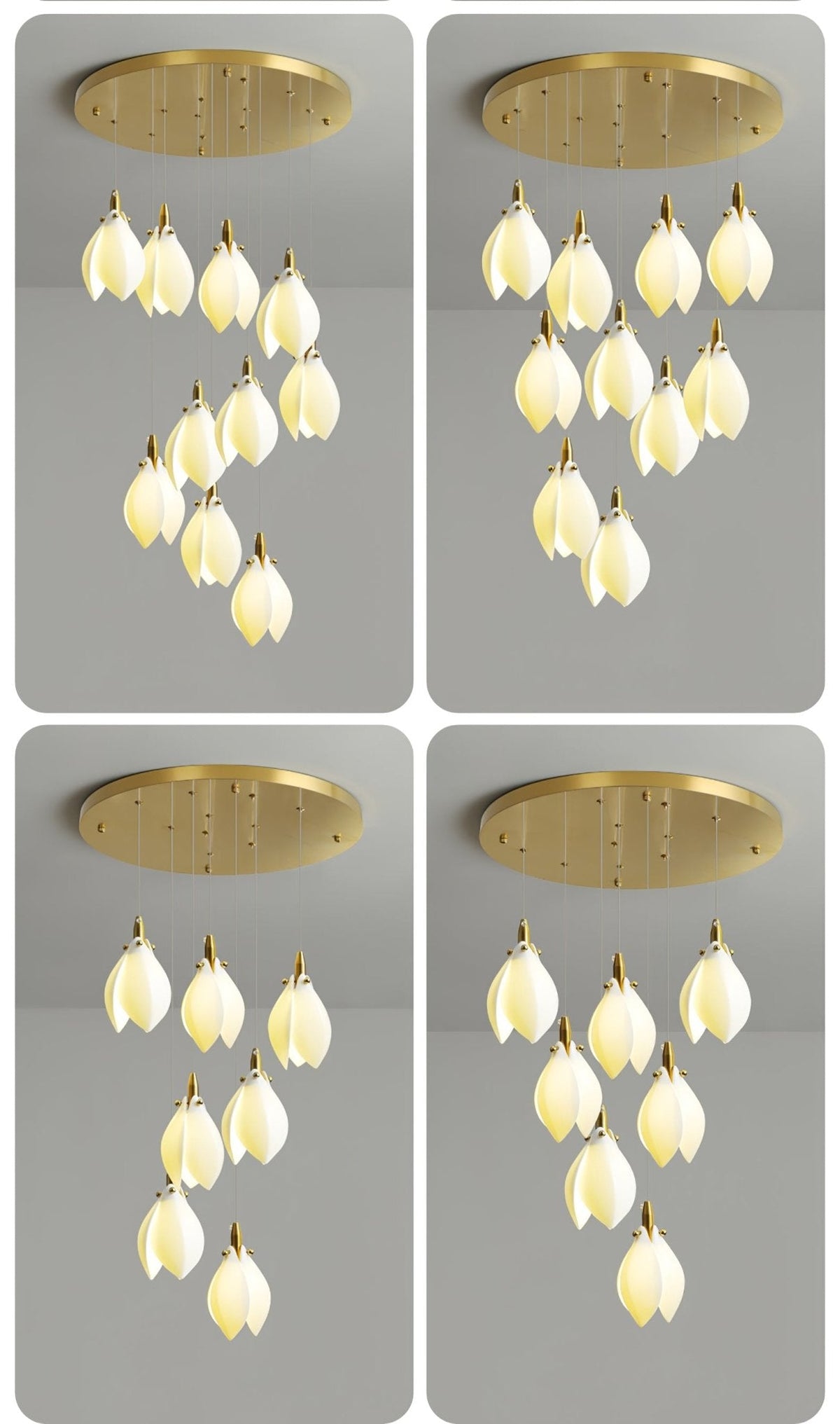 Astralis Bloom Staircase Chandelier – Modern Ceramic Petal Cascade in Gold