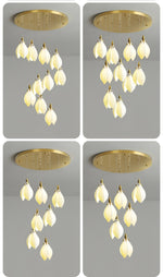 Astralis Bloom Staircase Chandelier – Modern Ceramic Petal Cascade in Gold