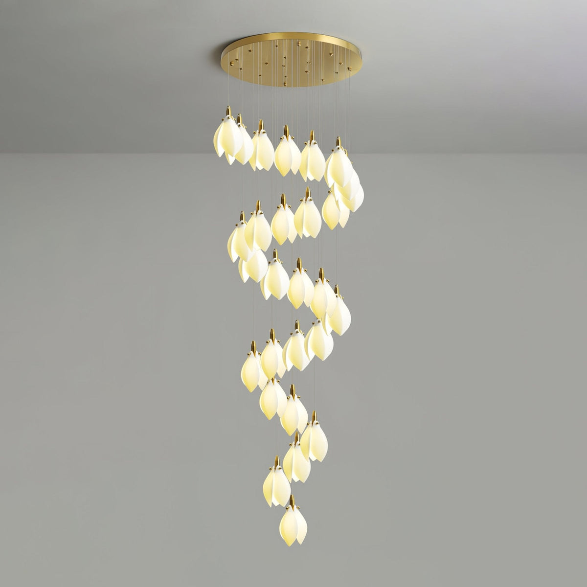 Astralis Bloom Staircase Chandelier – Modern Ceramic Petal Cascade in Gold