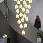 Astralis Bloom Staircase Chandelier – Modern Ceramic Petal Cascade in Gold