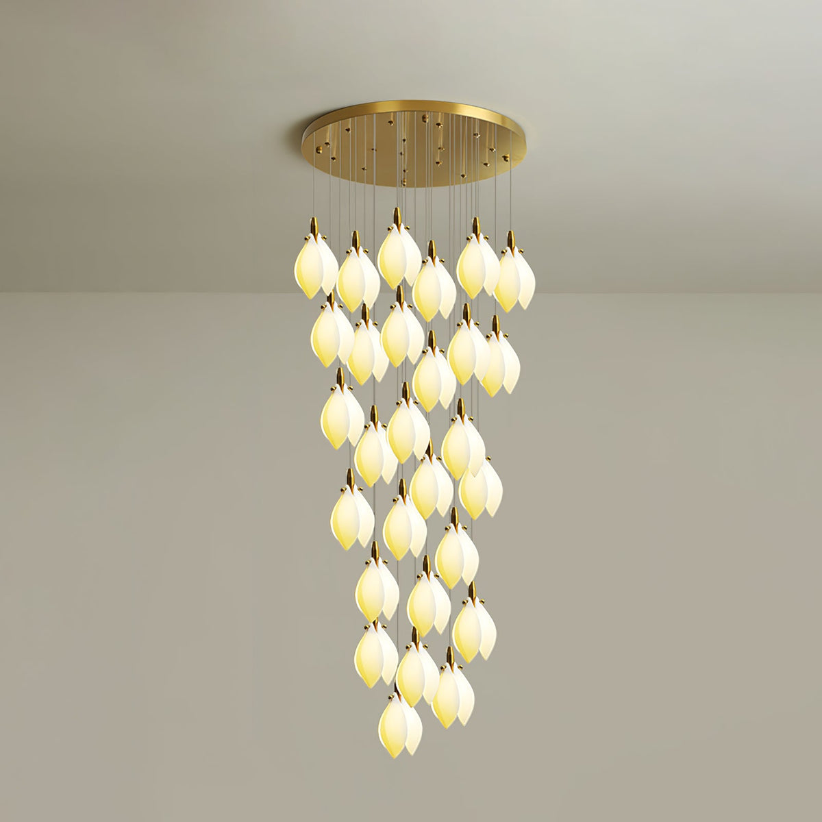 Astralis Bloom Staircase Chandelier – Modern Ceramic Petal Cascade in Gold