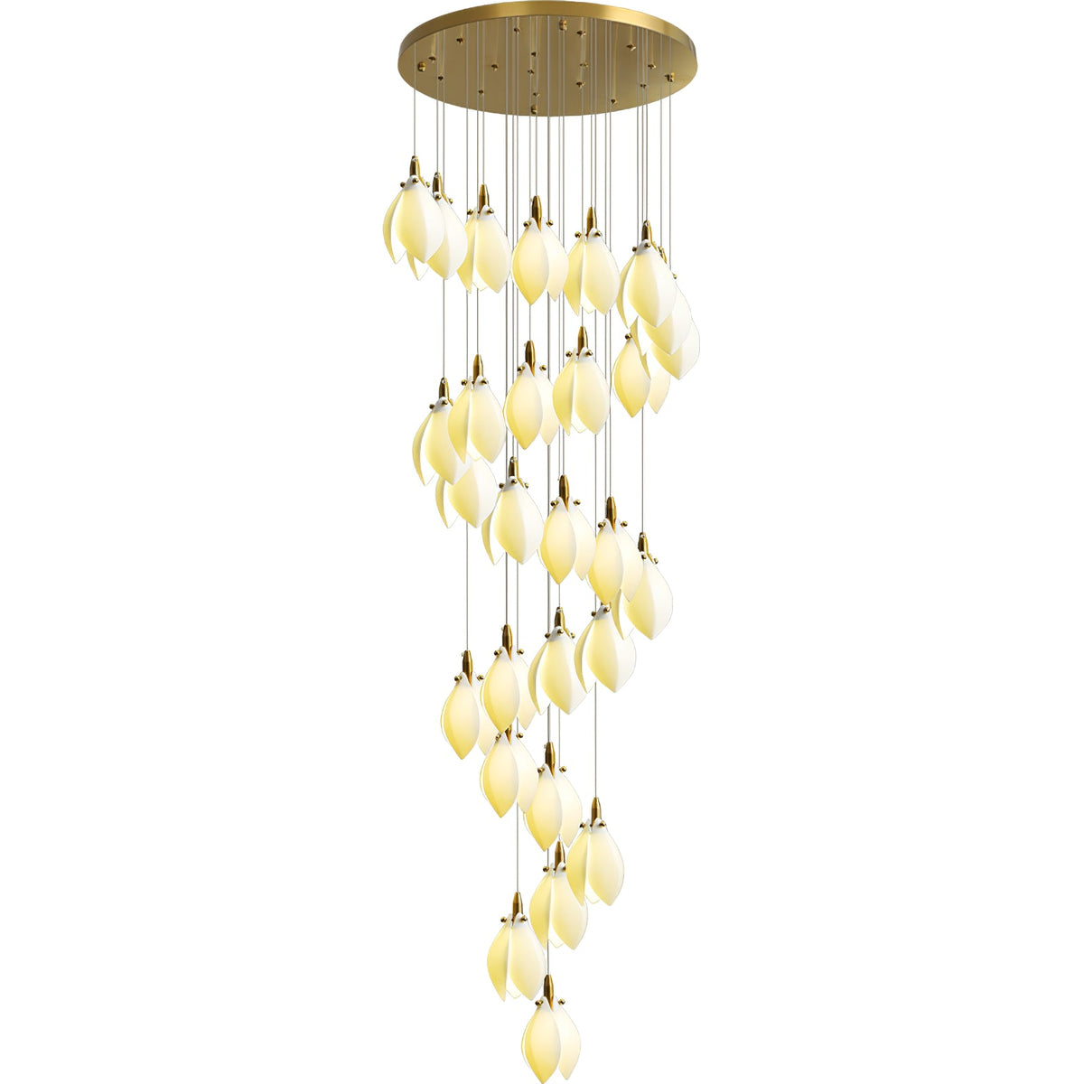 Astralis Bloom Staircase Chandelier – Modern Ceramic Petal Cascade in Gold