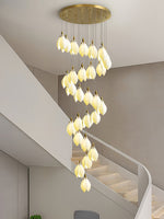 Astralis Bloom Staircase Chandelier – Modern Ceramic Petal Cascade in Gold