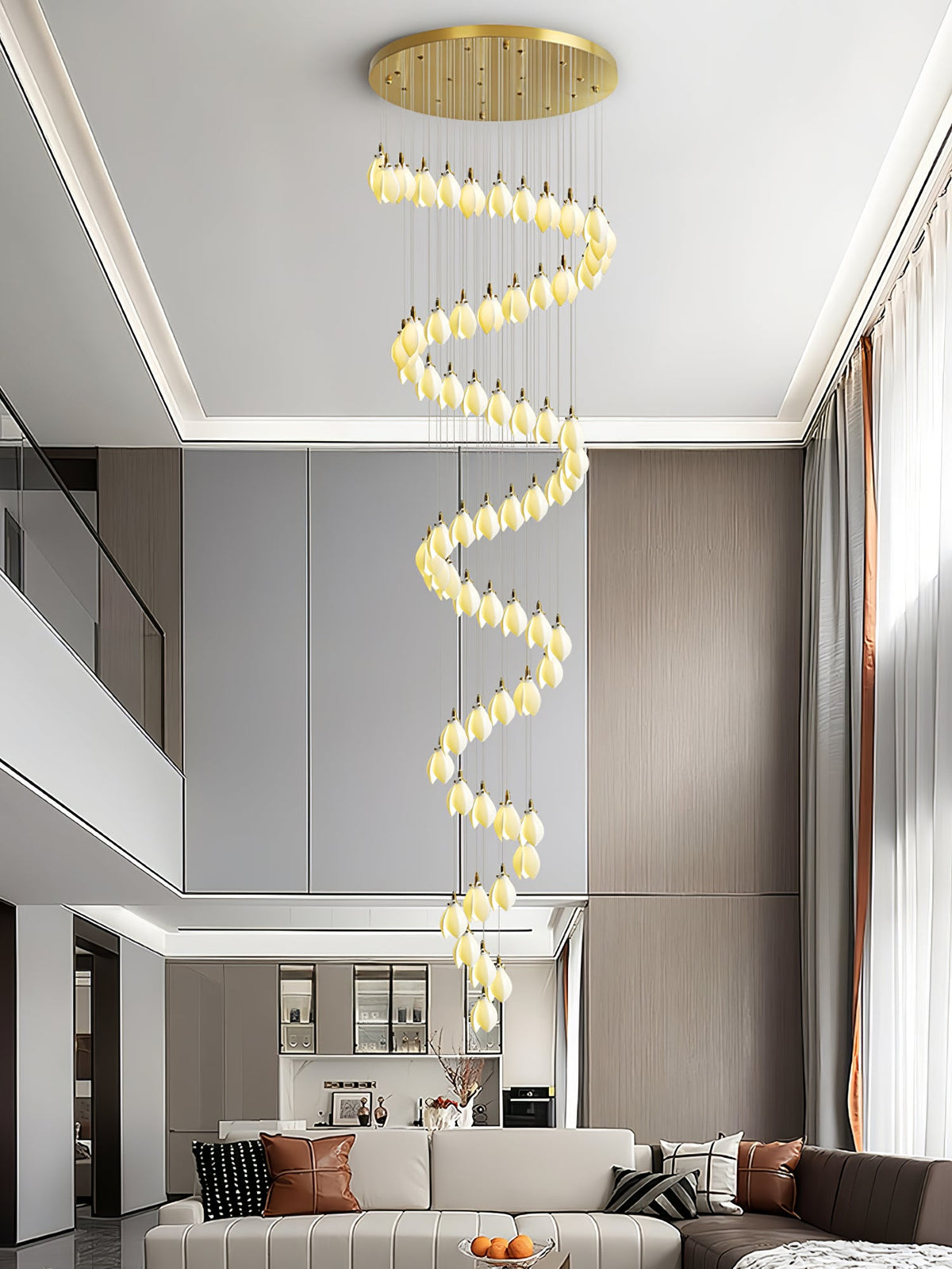 Astralis Bloom Staircase Chandelier – Modern Ceramic Petal Cascade in Gold