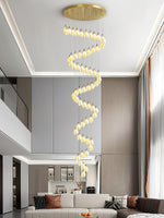 Astralis Bloom Staircase Chandelier – Modern Ceramic Petal Cascade in Gold