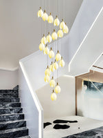 Astralis Bloom Staircase Chandelier – Modern Ceramic Petal Cascade in Gold