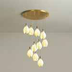 Astralis Bloom Staircase Chandelier – Modern Ceramic Petal Cascade in Gold