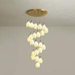Astralis Bloom Staircase Chandelier – Modern Ceramic Petal Cascade in Gold