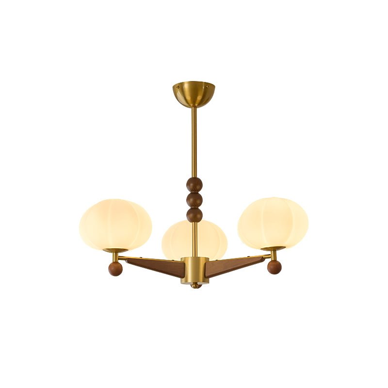Astrid Bloom Mid-Century Modern Wood & Brass Chandelier with Glass Shades