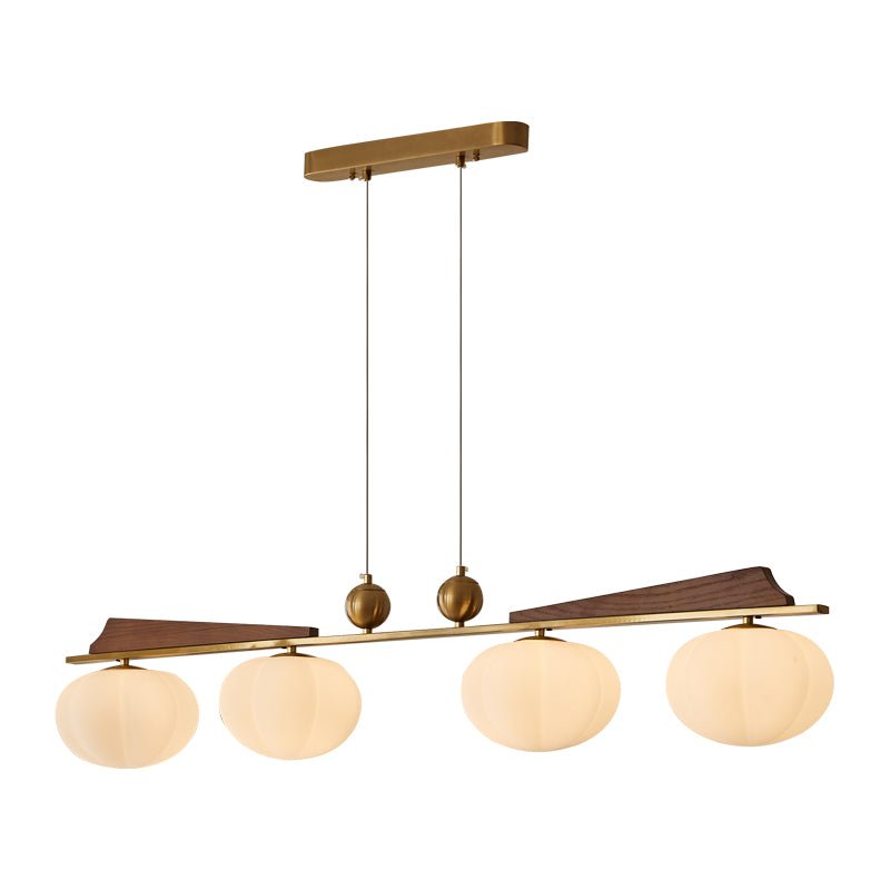 Astrid Bloom Mid-Century Modern Wood & Brass Chandelier with Glass Shades