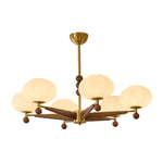 Astrid Bloom Mid-Century Modern Wood & Brass Chandelier with Glass Shades