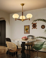 Astrid Bloom Mid-Century Modern Wood & Brass Chandelier with Glass Shades