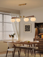 Astrid Bloom Mid-Century Modern Wood & Brass Chandelier with Glass Shades