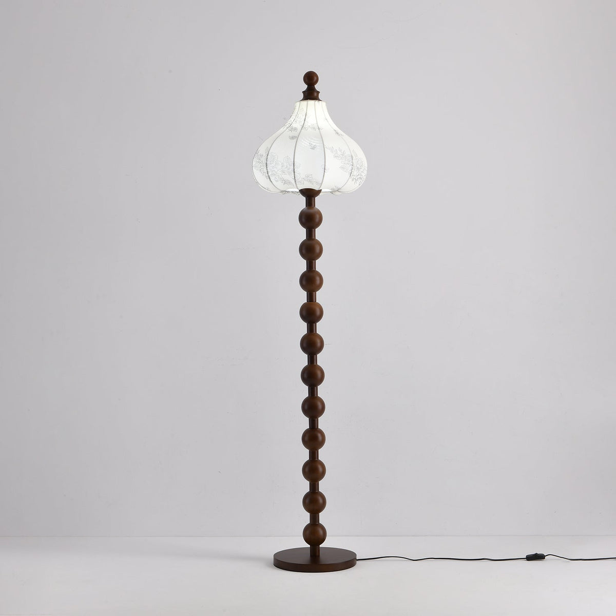 Astrid Sculptural Fabric Floor Lamp with Wood Bead Stem
