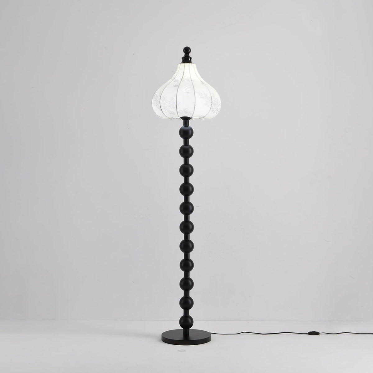 Astrid Sculptural Fabric Floor Lamp with Wood Bead Stem