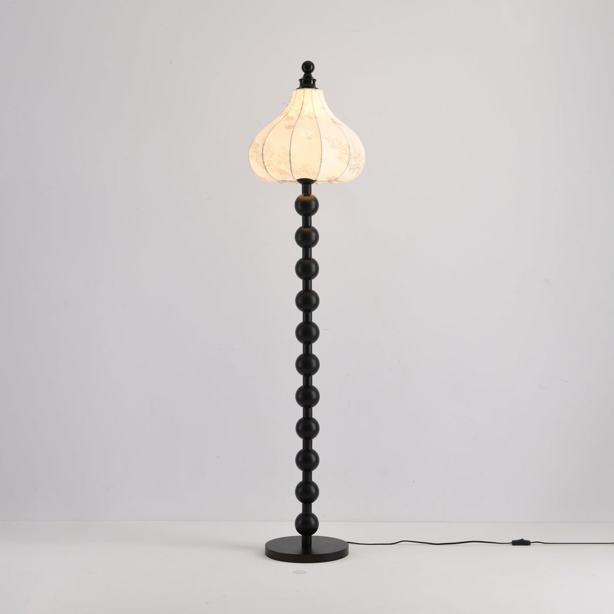Astrid Sculptural Fabric Floor Lamp with Wood Bead Stem