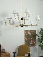 Astris Brass Chandelier – Modern Luxury Ceiling Light with White Fabric Shades