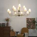 Astris Brass Chandelier – Modern Luxury Ceiling Light with White Fabric Shades