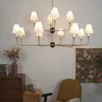 Astris Brass Chandelier – Modern Luxury Ceiling Light with White Fabric Shades