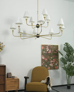 Astris Brass Chandelier – Modern Luxury Ceiling Light with White Fabric Shades