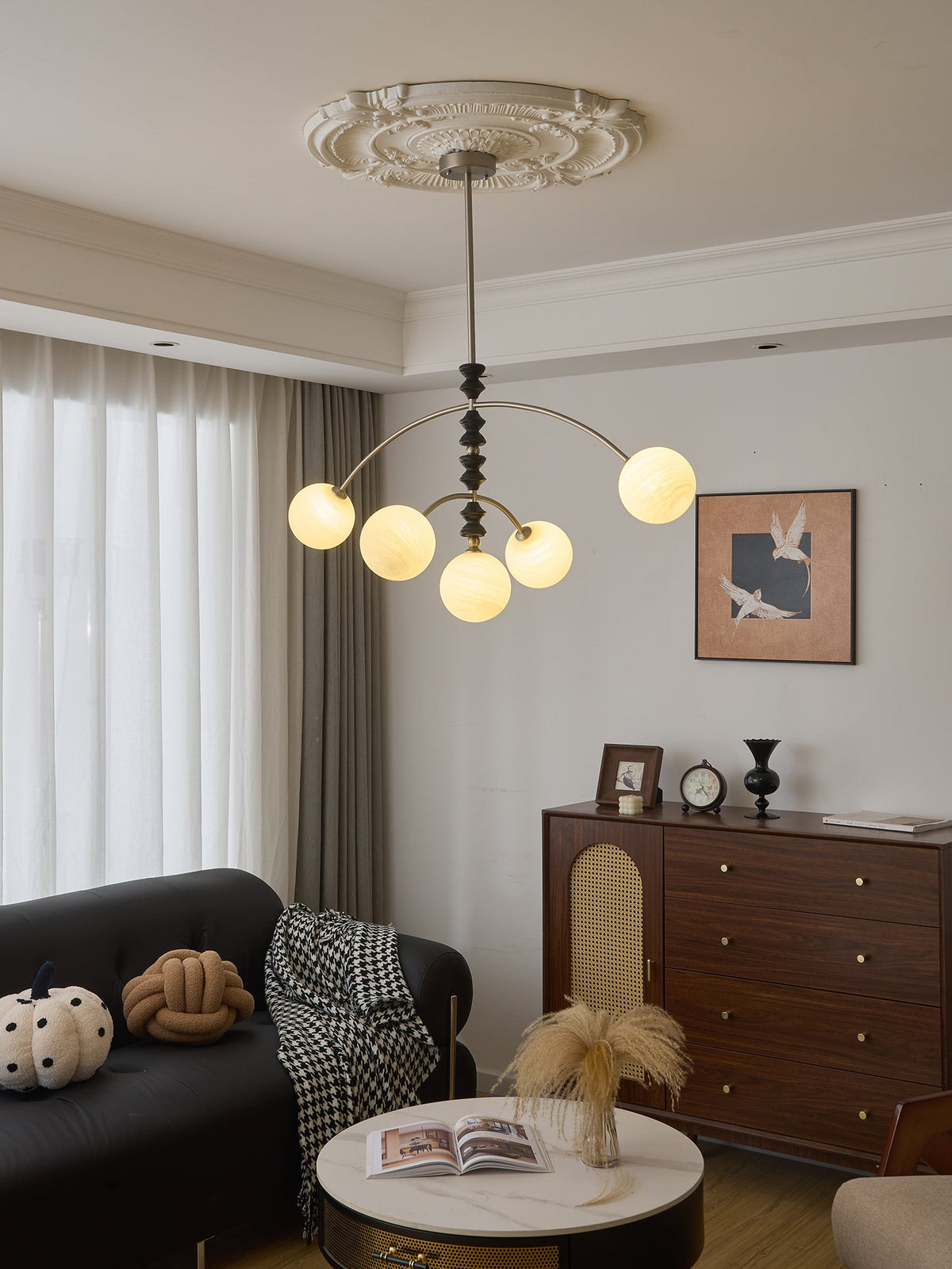 Astrium Arc Chandelier – Modern Glass & Wood Pendant Light