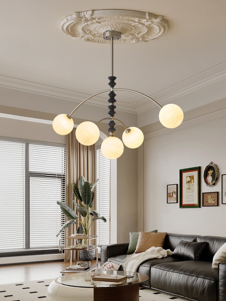 Astrium Arc Chandelier – Modern Glass & Wood Pendant Light