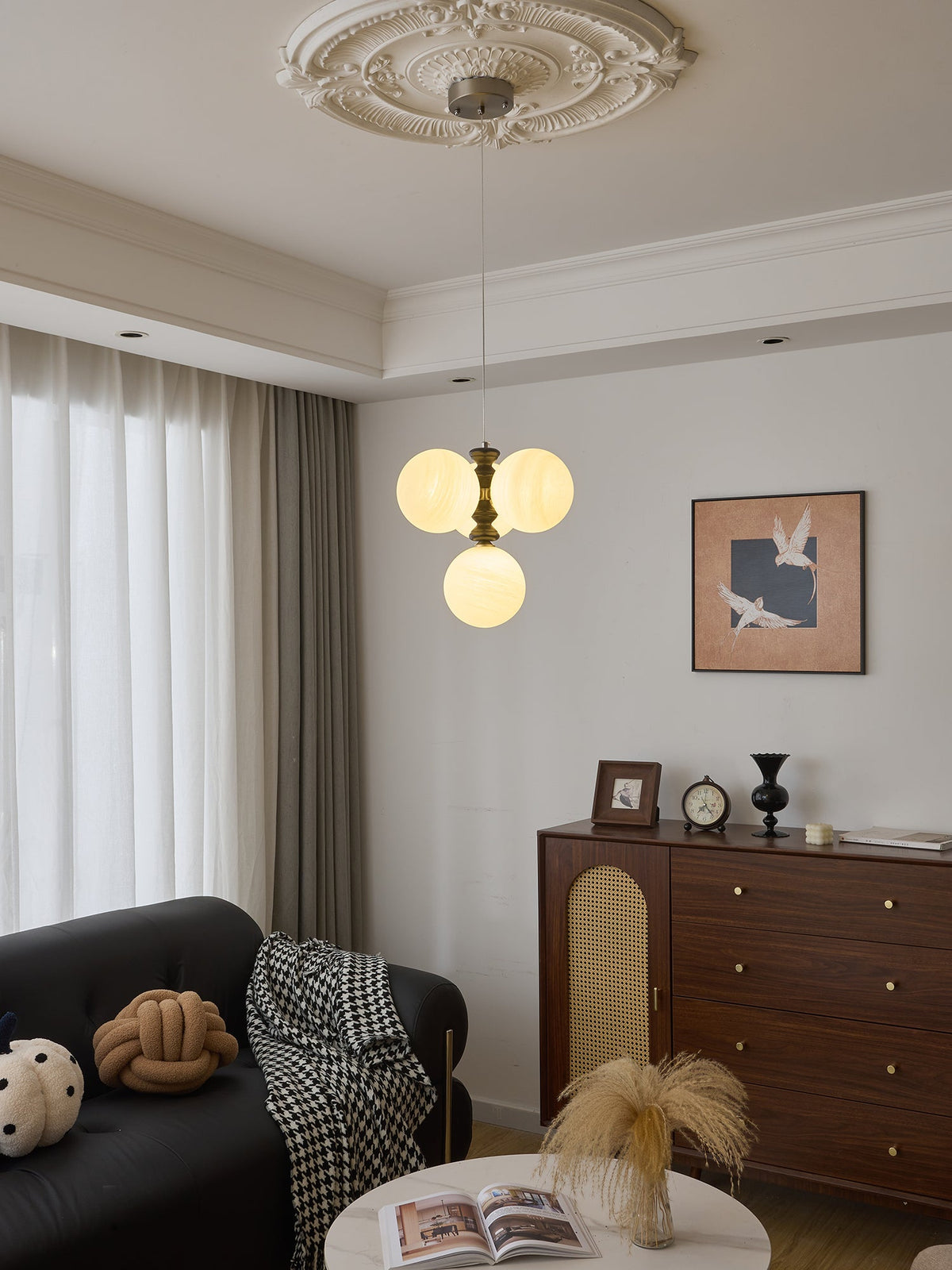 Astrium Arc Chandelier – Modern Glass & Wood Pendant Light