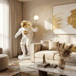 Astronaut Sculpture Floor Lamp with Glowing Orb for Modern Interiors